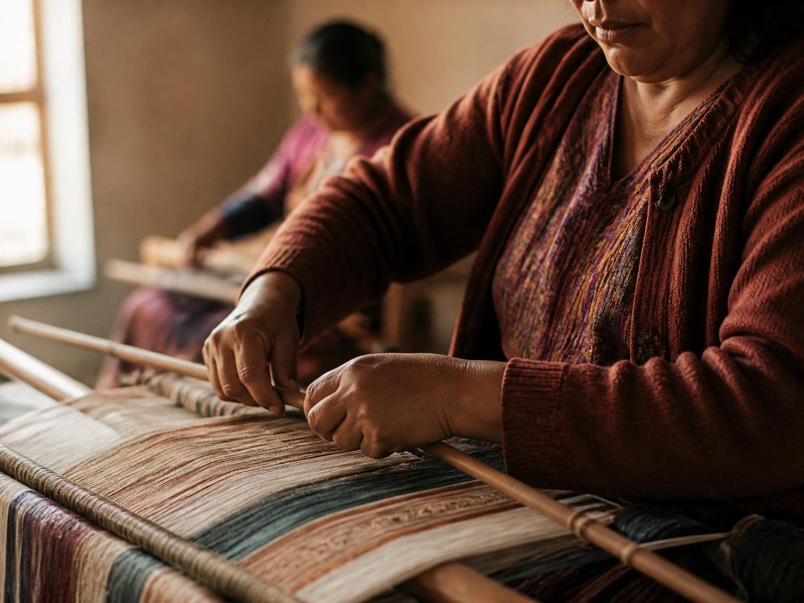 An artisan weaving by hand at a local women's cooperative